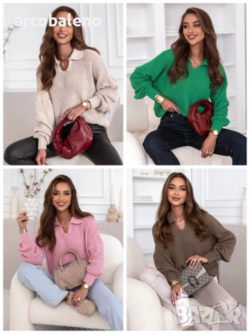 Дамски пуловер с яка Elvinia, 4цвята 