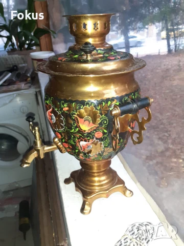 Невероятен стар руски ръчно рисуван самовар с печат