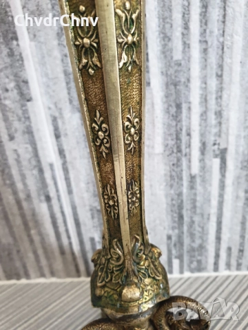 46см-3кг стар френски църковен бронзов свещник с фигури-гаргойли, снимка 10 - Антикварни и старинни предмети - 51441811