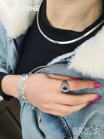 Стилен пръстен със САПФИРИ от сребро 925 проба, произведен в Тайланд, снимка 5 - Пръстени - 52401422