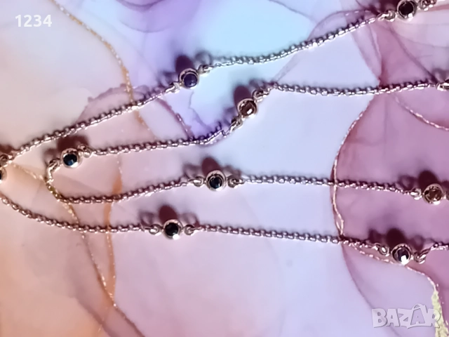 Златно колие с топчета инкрустирани с цветни камъни , снимка 9 - Колиета, медальони, синджири - 52373417