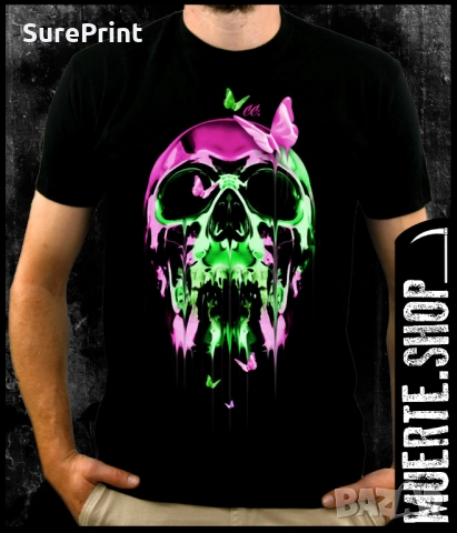 Черна тениска с щампа MELTED SKULL