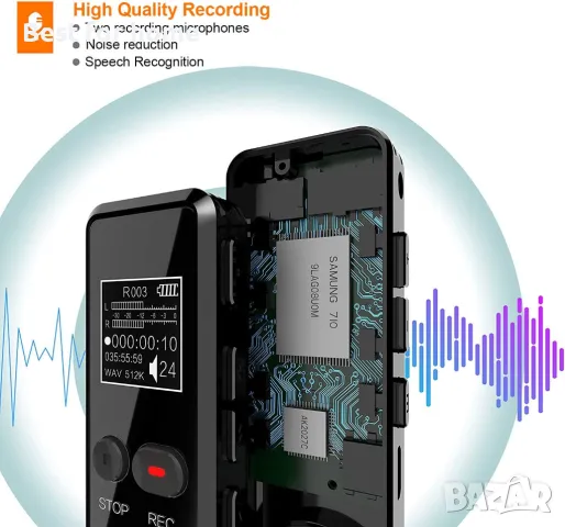 Цифров диктофон/MP3 плеар Tschisen 64GB 1536kbps , снимка 4 - Аудиосистеми - 48256282