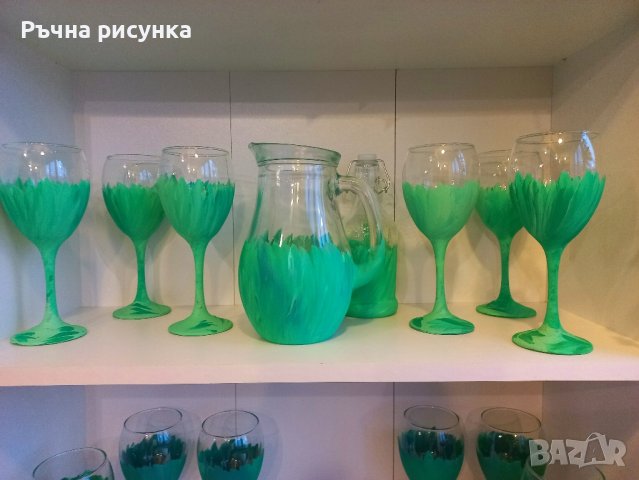 Комплекти чаши и кана в щрихи зелено, снимка 8 - Декорация за дома - 43741426