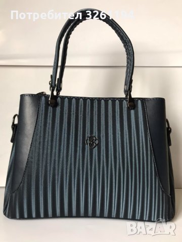 дамска кожена чанта НОВА – тъмно синя