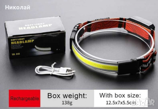 Панорамен лентов LED челник TM-G13 с USB зареждане, снимка 3 - Къмпинг осветление - 36520178