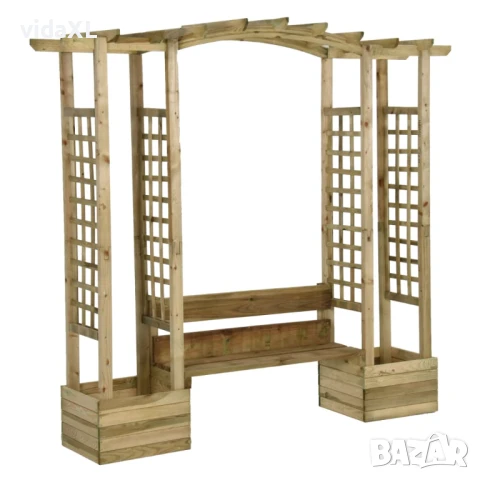 vidaXL Градинска пергола с пейка и саксии, импрегниран бор масив（SKU:318566）, снимка 1