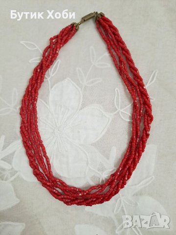 Колие от ,,коралово,, стъкло, снимка 5 - Колиета, медальони, синджири - 40792697