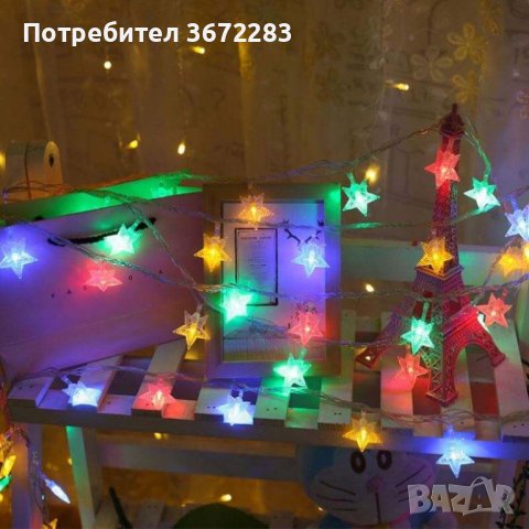 Светещи коледни LED лампички със звездички с щепсел, снимка 1 - Лед осветление - 43466237