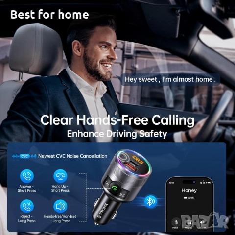 Syncwire Bluetooth 5.4 FM трансмитер за кола, снимка 4 - Други - 52693512