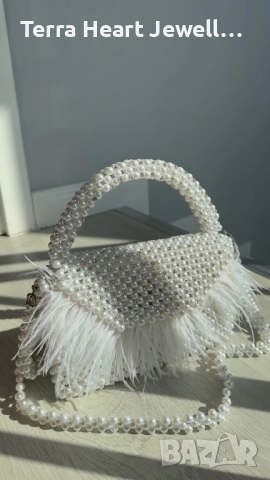 Дамска манта от перли кристали и щраусови пера, снимка 6 - Чанти - 52502190