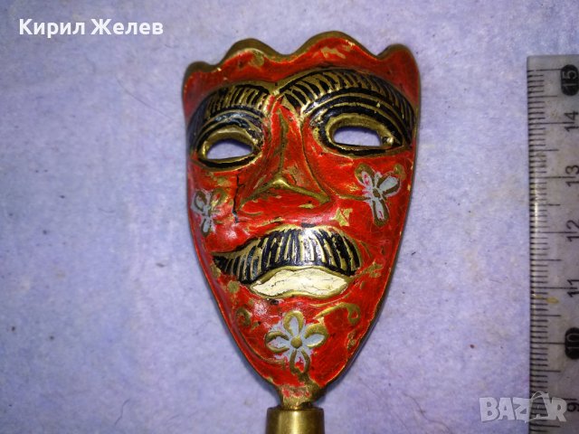 Стара АЗИАТСКА ФОЛКЛОРНА ТРАДИЦИОННА БРОНЗОВА МАСКА ЦВЕТЕН ЕМАЙЛ РЪЧНА ХУДОЖЕСТВЕНА ИЗРАБОТКА 42692, снимка 10 - Декорация за дома - 43951795