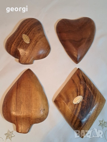 четири дървени купички за ядки каро, пика, купа, спатия 32/3 , снимка 4 - Декорация за дома - 53123367