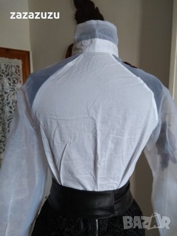 БЯЛА БЛУЗА С ПРОЗРАЧНИ РЪКАВИ от органза и апликация червени рози, снимка 3 - Рокли - 32589249