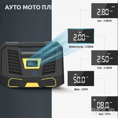 Дигитален компресор за гуми с фенер - 12V/ 100W/ 150 PSL, снимка 5 - Аксесоари и консумативи - 53296362