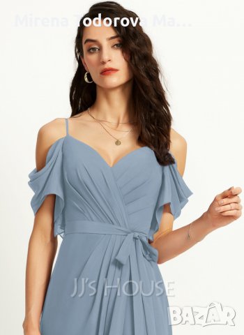 Абитуриентска рокля. А-силует V-образно деколте с дължина до пода с волани, разделена отпред. EU40 M, снимка 3 - Рокли - 36683628