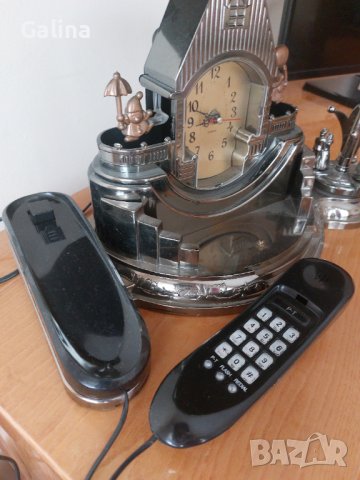Уникален  старинен ретро музикален часовник телефон