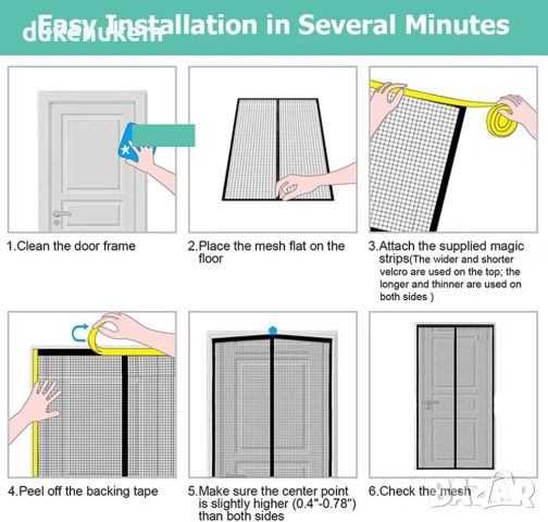 Магнитна мрежа против насекоми за врата 90x200 см, без пробиване, автоматично затваряне, снимка 7 - Други стоки за дома - 53070622