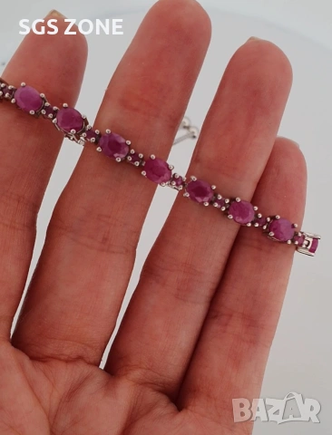 Сребърна гривна с нежен розов рубин от Тайланд, снимка 6 - Гривни - 53385718