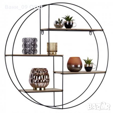 Стенен кръгъл рафт-дърво и метал