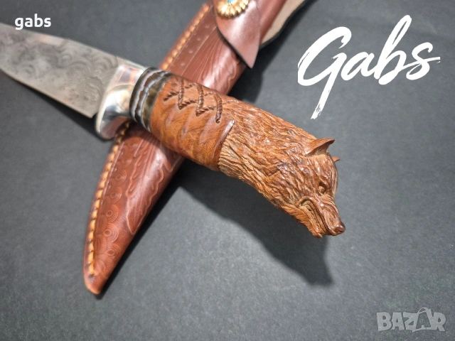 Японски ловен нож MYATO WOOLF DAMASK с кожена кания,LN429, снимка 7 - Ножове - 52662409