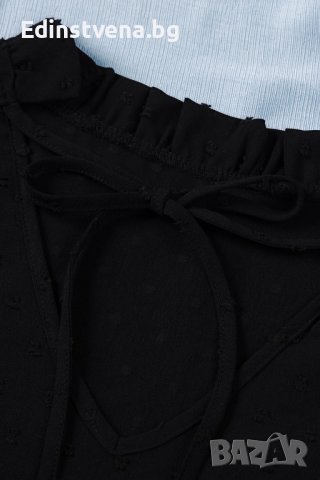 Дамска блуза в черно с къс ръкав и принт на точки, снимка 11 - Корсети, бюстиета, топове - 40494414