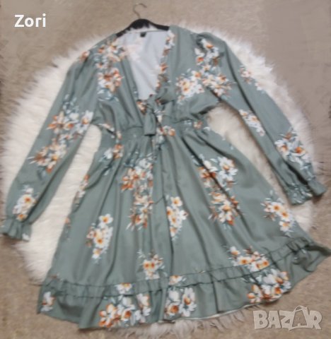 Зелена рокля на цветя в бохо стил 2ХЛ/3ХЛ размер, снимка 1 - Рокли - 43774616