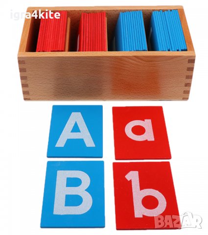 Монтесори пясъчна азбука с главни и ръкописни букви в кутия, снимка 1 - Образователни игри - 35039501