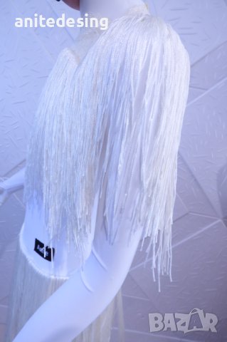 Бяла рокля с ресни за латино танци, снимка 11 - Детски рокли и поли - 44029662