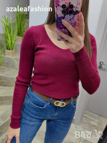 Дамски пуловер цвят бордо, снимка 2 - Блузи с дълъг ръкав и пуловери - 53082590