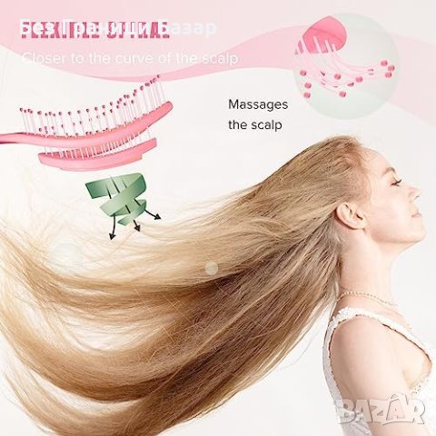 Нова Иновативна Четка за Разплитане и Масаж на Скалпа Всякакъв Тип Коса, снимка 5 - Аксесоари за коса - 43459214