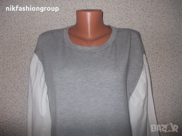 Сива блуза с бели ръкави, L размер, снимка 2 - Блузи с дълъг ръкав и пуловери - 26974968