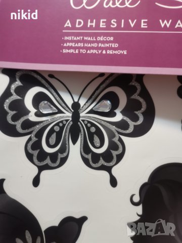 Момиче фея пеперуда в черно с камъчета стикер лепенка за стена мебел детска стая декор самозалепващ, снимка 2 - Други - 37054366