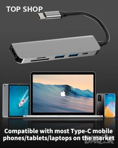 USB C хъб 6в1 USB HDMI TF SD четец на карти, снимка 7 - Кабели и адаптери - 49451966