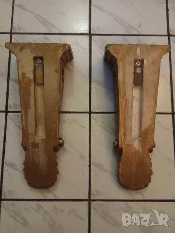 Комплект два позлатени,резбовани корбела,скоби за стенен рафт, за корниз за перде. , снимка 3 - Други - 49752728