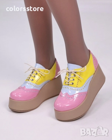Обувки на платформа - розово, синьо и жълто лак - 450-L , снимка 2 - Дамски ежедневни обувки - 51437319