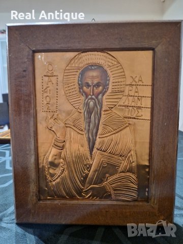 Уникална стара антикварна икона с меден обков , снимка 1