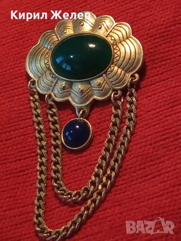СТАРА АР ДЕКО СТИЛ ПОЗЛАТЕНА БРОШКА с ШЛИФОВАН ЗЕЛЕН АХАТ МАЙСТОРСКА РЕТРО ИЗРАБОТКА 48843, снимка 16 - Антикварни и старинни предмети - 48160266