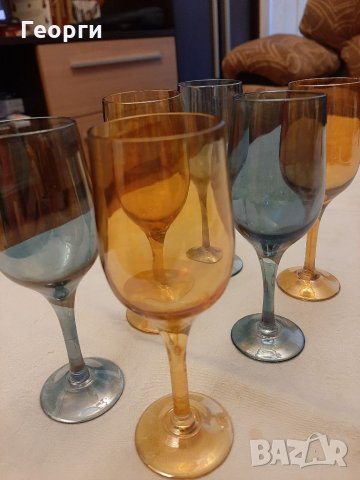 Стъклени цветни чаши ретро, снимка 4 - Сервизи - 34850246