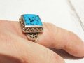 Стар Мъжки сребърен пръстен, Стар марков солиден  сребърен пръстен с Тюркоаз сребро, снимка 3