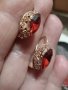 НОВИ Руски позлатени обеци с червени циркони, снимка 2