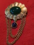 СТАРА АР ДЕКО СТИЛ ПОЗЛАТЕНА БРОШКА с ШЛИФОВАН ЗЕЛЕН АХАТ МАЙСТОРСКА РЕТРО ИЗРАБОТКА 48843, снимка 16