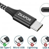Zkapor USB C към USB C, 60W 20V/3A кабел за бързо зареждане, снимка 1 - USB кабели - 40198721