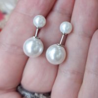 Сребърни обеци с двойни естествени речни перли / проба 925 , снимка 1 - Обеци - 33158153