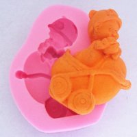 Бебе в количка силиконов молд форма фондан украса шоколад гипс сапун калъп, снимка 1 - Форми - 28822600