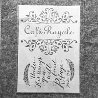 Шаблон стенсил Cafe Royale Надпис Орнаменти скрапбук декупаж , снимка 1 - Други - 40526684