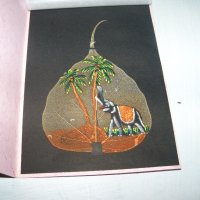 Ръчно рисувана картичка върху листо от дървото Бодхи, Индия 7, снимка 1 - Други ценни предмети - 35593928