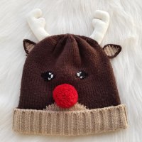 Коледна шапка Рудолф , снимка 3 - Шапки - 26999081