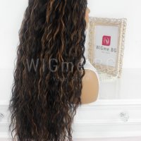 Дълга обемна чуплива тъмнокестенява перука със светлокестеняви кичури Елина, снимка 5 - Аксесоари за коса - 37939451