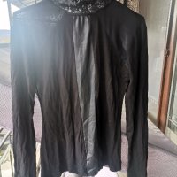 Дамска черна блуза с поло, снимка 3 - Блузи с дълъг ръкав и пуловери - 43072294